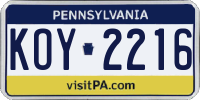 PA license plate KOY2216
