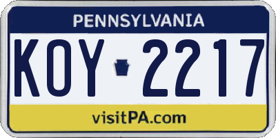 PA license plate KOY2217