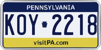 PA license plate KOY2218