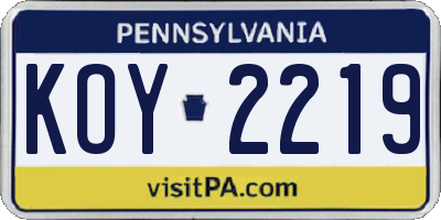 PA license plate KOY2219