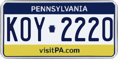 PA license plate KOY2220