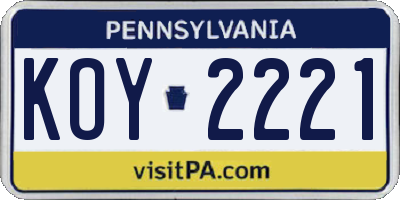 PA license plate KOY2221