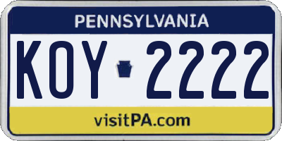 PA license plate KOY2222
