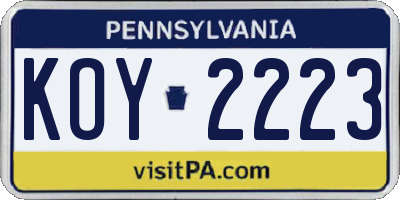 PA license plate KOY2223
