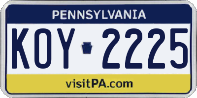 PA license plate KOY2225