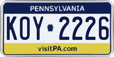 PA license plate KOY2226