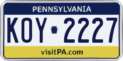 PA license plate KOY2227