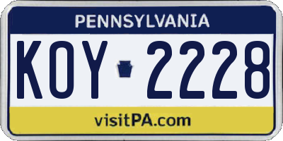 PA license plate KOY2228