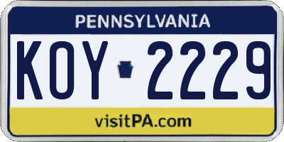 PA license plate KOY2229