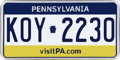 PA license plate KOY2230