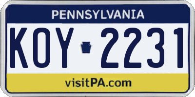 PA license plate KOY2231