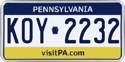 PA license plate KOY2232