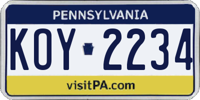 PA license plate KOY2234