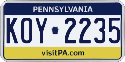 PA license plate KOY2235