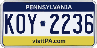 PA license plate KOY2236