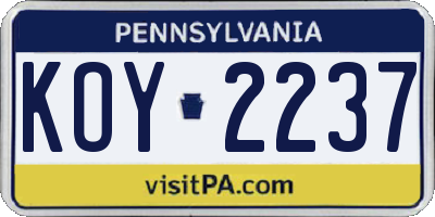 PA license plate KOY2237