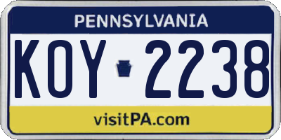 PA license plate KOY2238