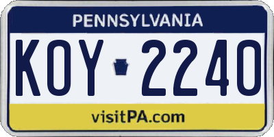 PA license plate KOY2240