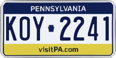 PA license plate KOY2241