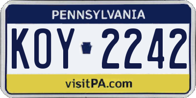 PA license plate KOY2242