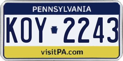 PA license plate KOY2243