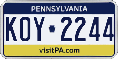 PA license plate KOY2244