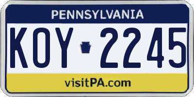 PA license plate KOY2245
