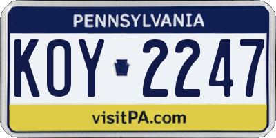 PA license plate KOY2247