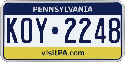 PA license plate KOY2248