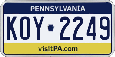 PA license plate KOY2249