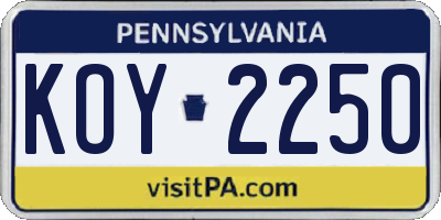 PA license plate KOY2250