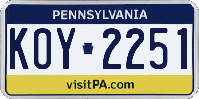 PA license plate KOY2251