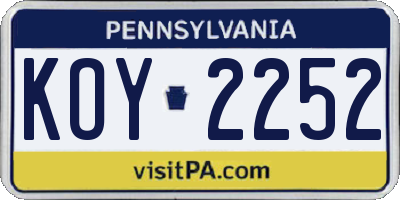 PA license plate KOY2252