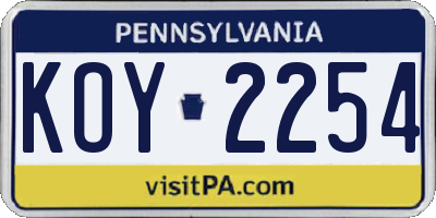 PA license plate KOY2254