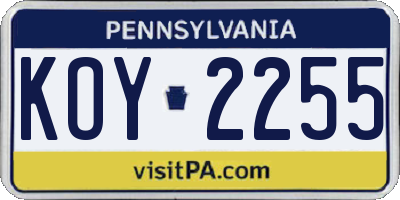 PA license plate KOY2255