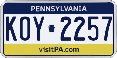 PA license plate KOY2257