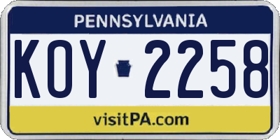 PA license plate KOY2258