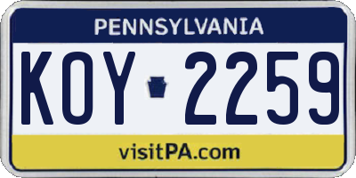 PA license plate KOY2259