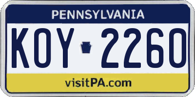 PA license plate KOY2260