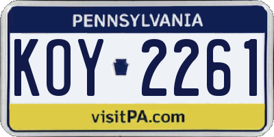 PA license plate KOY2261