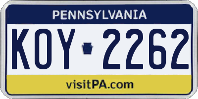 PA license plate KOY2262