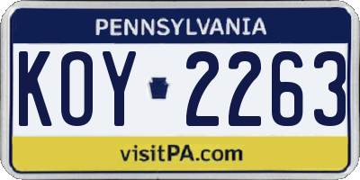 PA license plate KOY2263