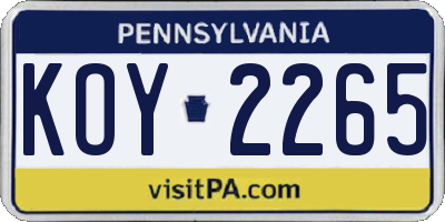 PA license plate KOY2265