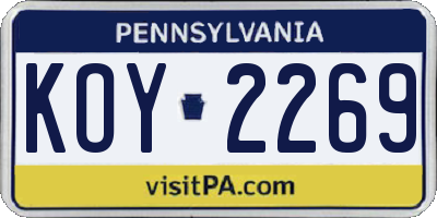 PA license plate KOY2269