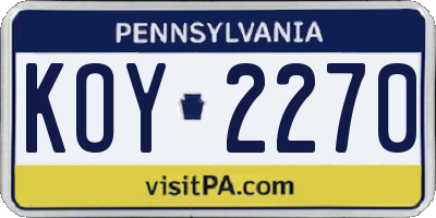 PA license plate KOY2270