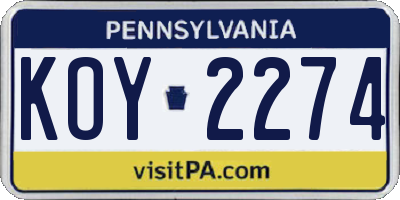 PA license plate KOY2274