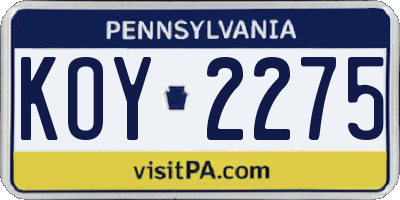 PA license plate KOY2275