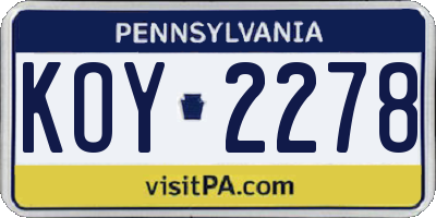 PA license plate KOY2278