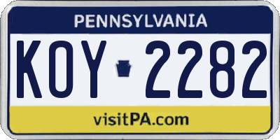 PA license plate KOY2282