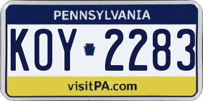 PA license plate KOY2283